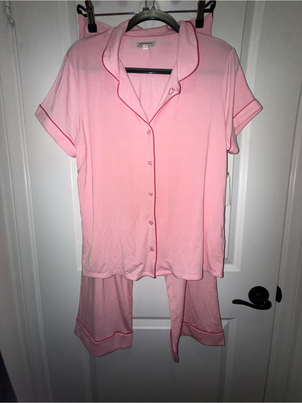 Nordstrom Pink Short-Sleeve Pajama Set with Contrast Piping